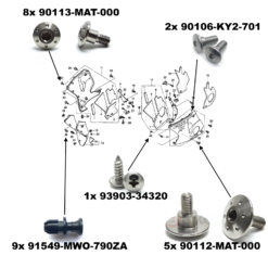 CBR1100XX front fairing bolts, plastic clips and large 22mm head dimple bolts diagram