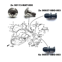 CBR1100XX infil fairing bolts, plastic clips and large 15mm head dimple bolts diagram