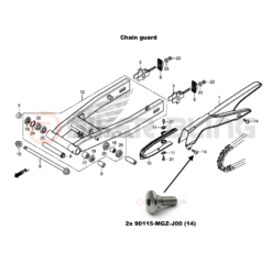 Diagram showing how to fit biker bling chain guard bolt kit