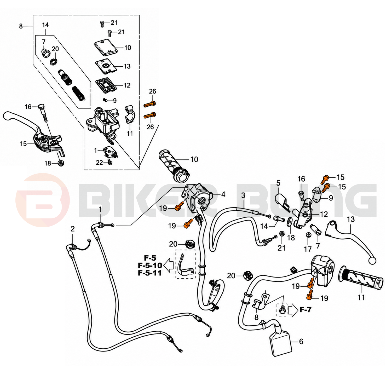 CB500F 2019-2021 clutch brake control switch bolts fitment diagram