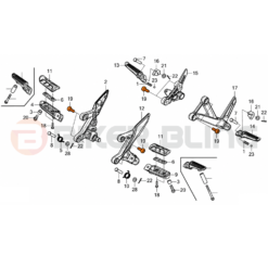 CB500F 2019-2021 front and rear hanger / footrest bolts fitment diagram