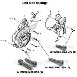 CB500F 2019-2021 left side alternator casing bolts fitment diagram