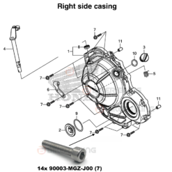 CB500F 2019-2021 right side casing bolts fitment diagram