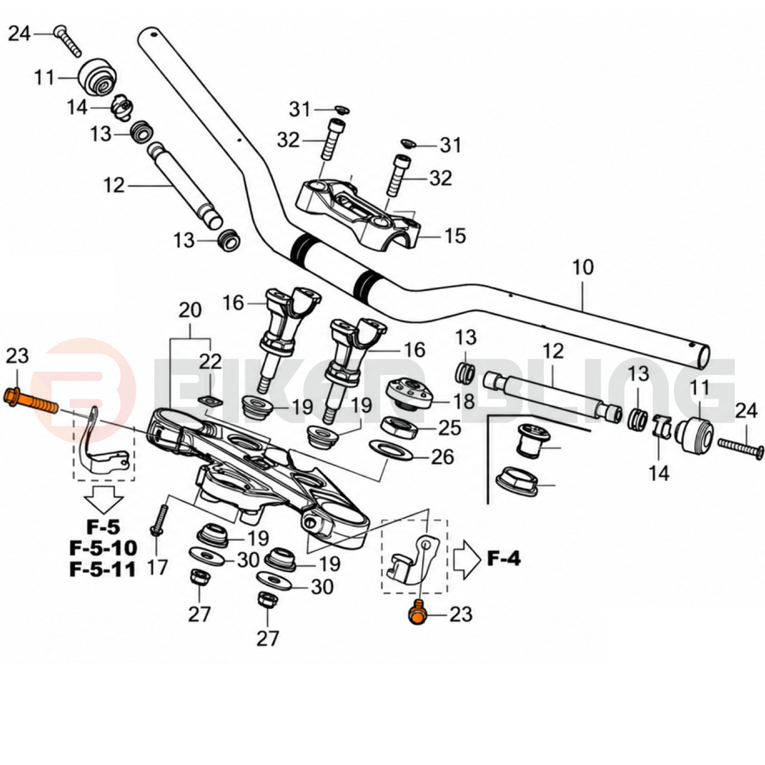 CB500F 2019-2021 Top yoke bolts fitment diagram