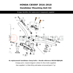 CB500F 2016-2018 handle bar to yoke clamp fitting bolts diagram