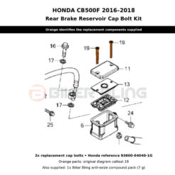 CB500F 2016-2018 rear brake reservoir fitting bolts diagram