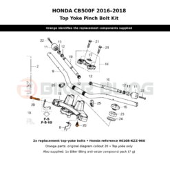 CB500F 2016-2018 top yoke fitting bolts diagram