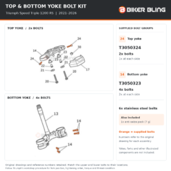 Triumph Speed triple 1200RS 2021-2016 top & bottom yoke bolts fitment diagram