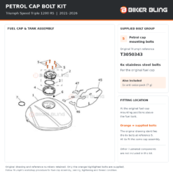 Triumph Speed triple 1200RS 2021-2016 fuel / filler cap bolts fitment diagram